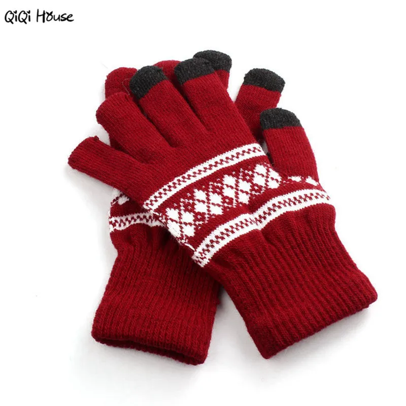 Unisex Glove Warm Knitted Screen Gloves Printing Geometric Soft Warm Knitted Gloves Luva Inverno#A11 SM6