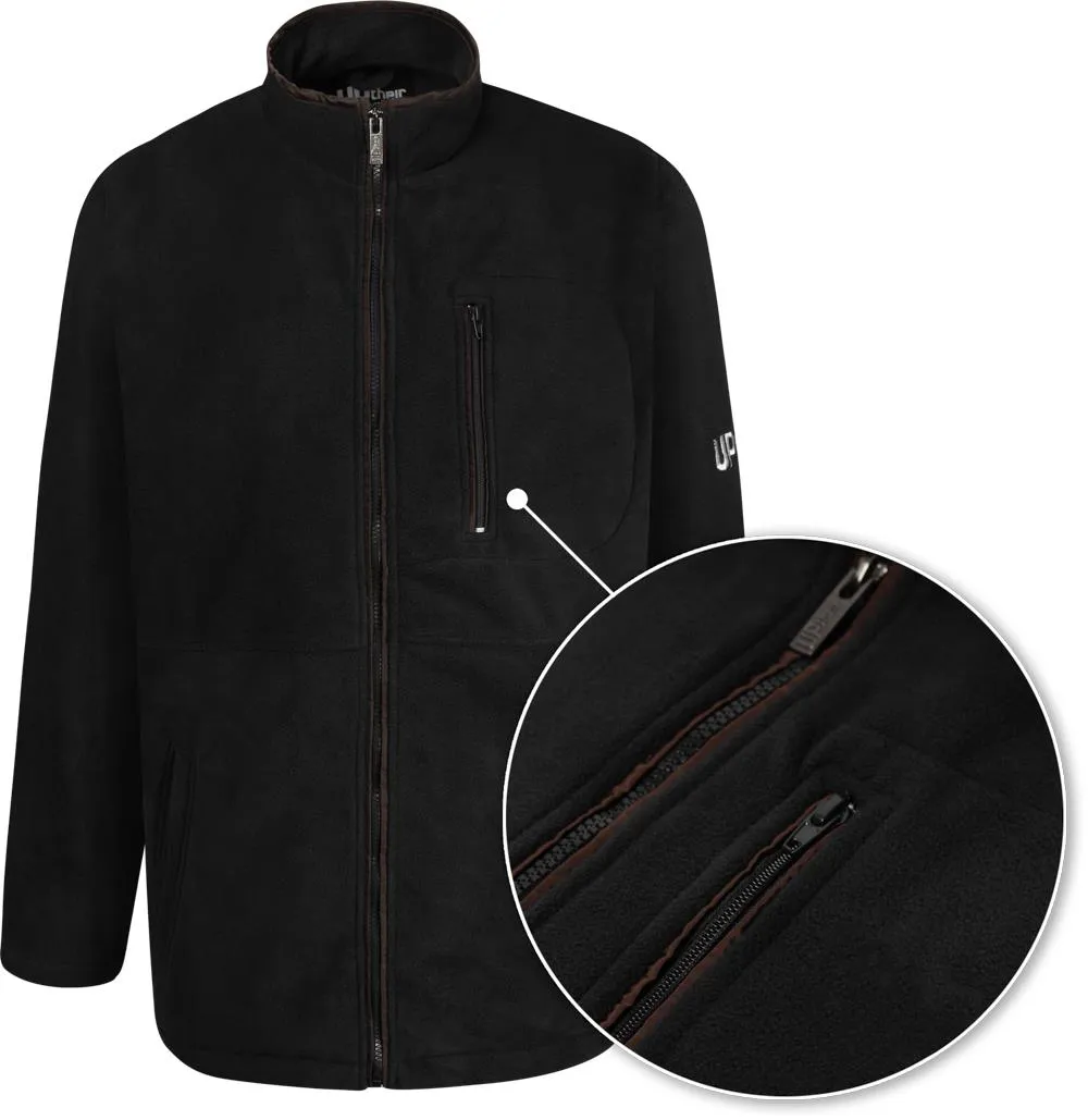 Uptheir Luxury Abe Leather Trim Fleece Jacket - Black