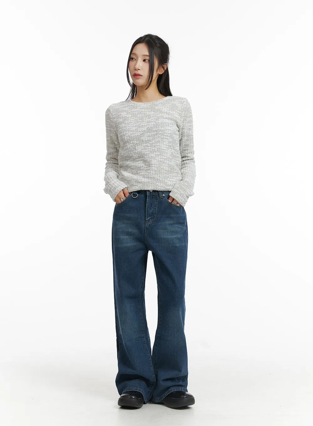 Washed Wide-Leg Denim Jeans CJ417