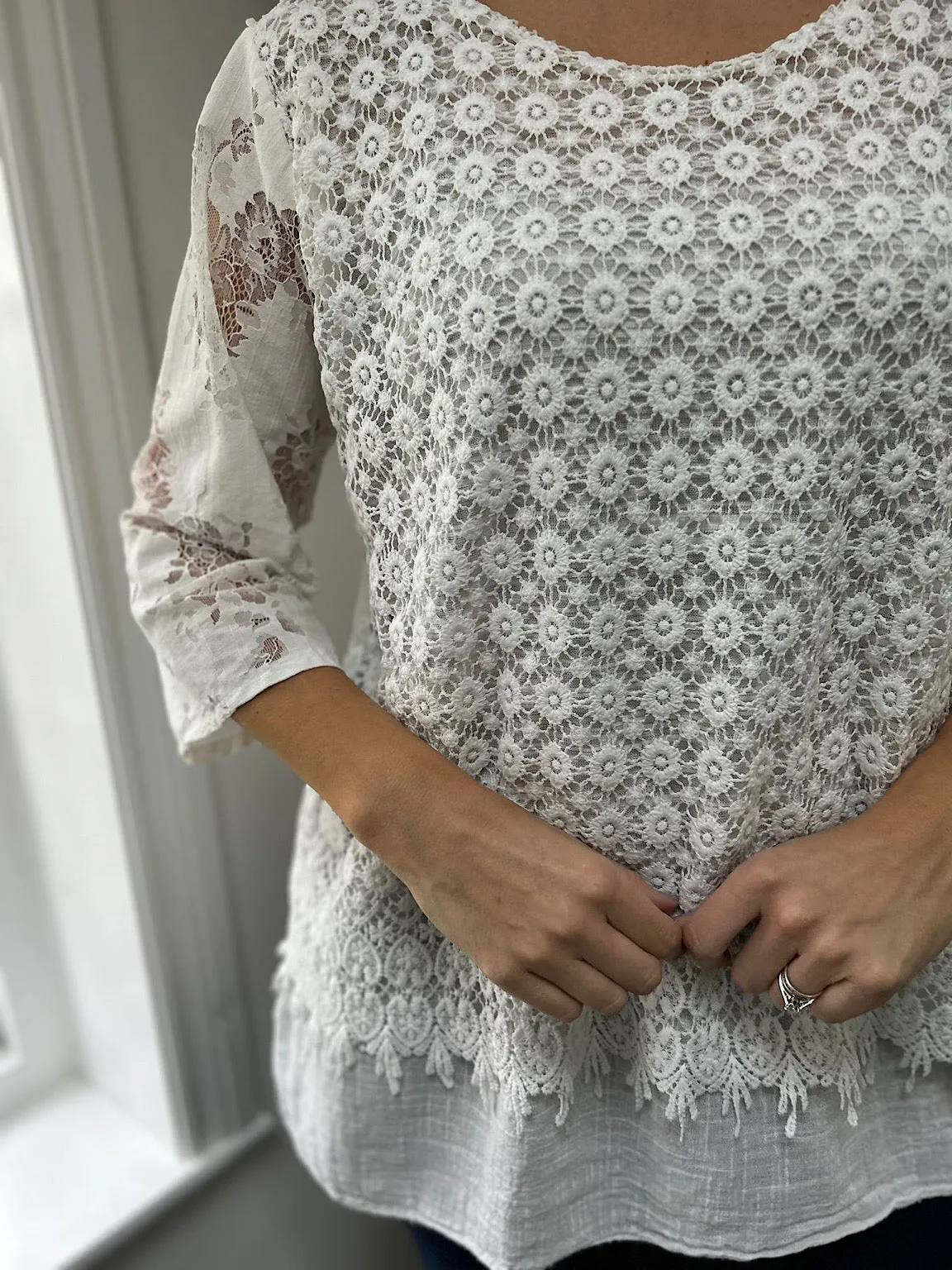 White Layered Floral Lace Top Sarah