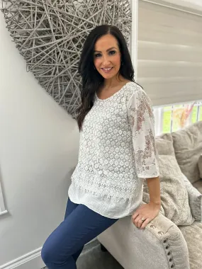 White Layered Floral Lace Top Sarah