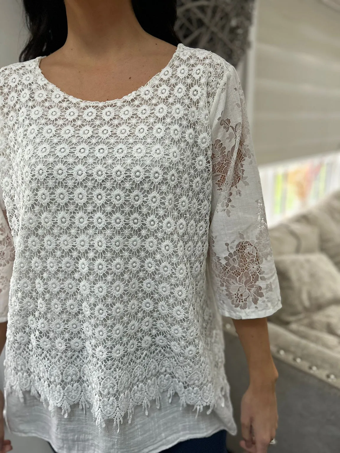 White Layered Floral Lace Top Sarah