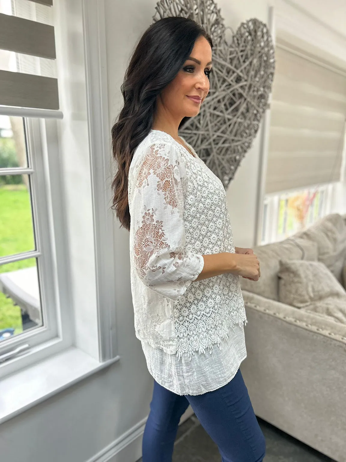 White Layered Floral Lace Top Sarah