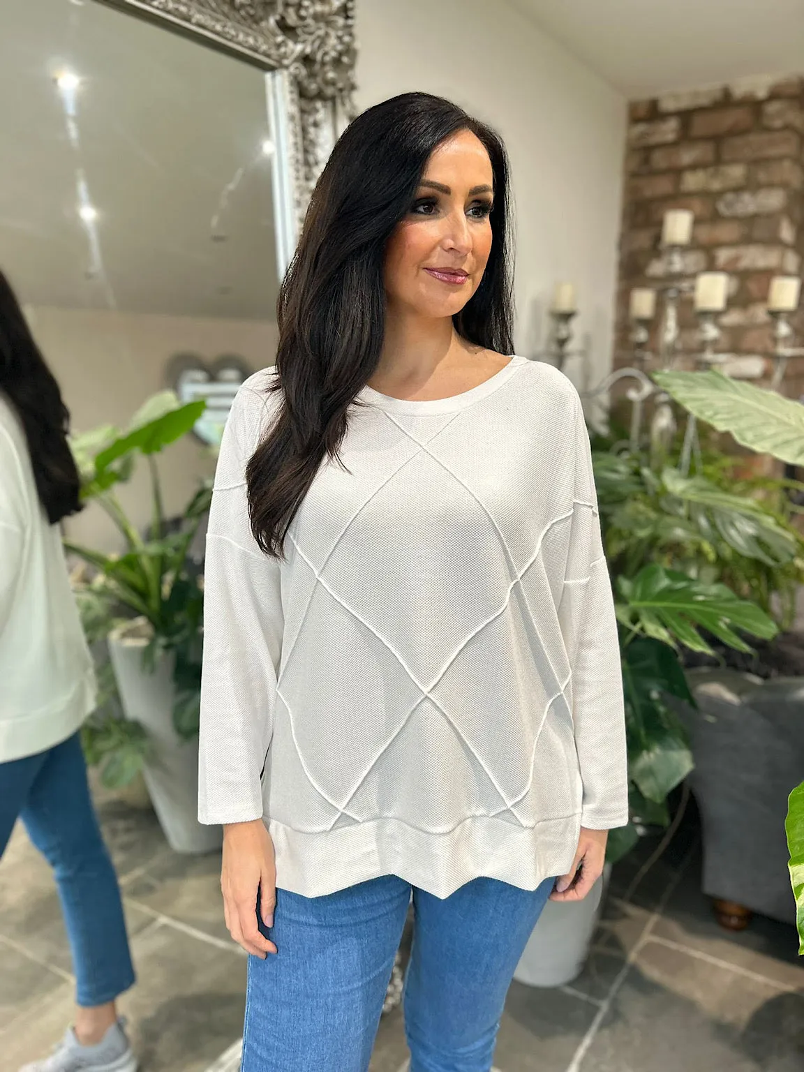 White Reverse Seam Round Neck Knit Simone