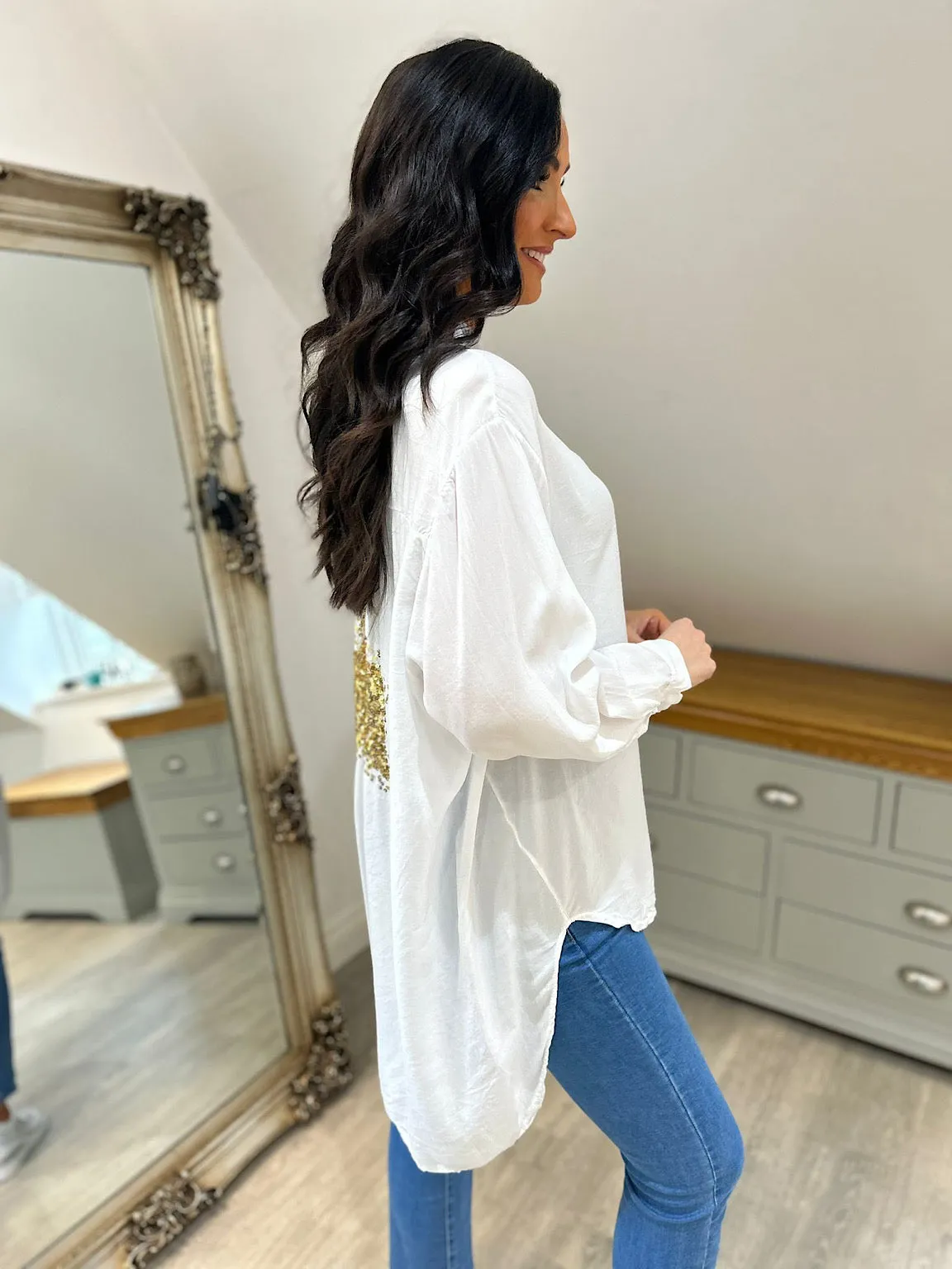 White Sequin Star Blouse Simone