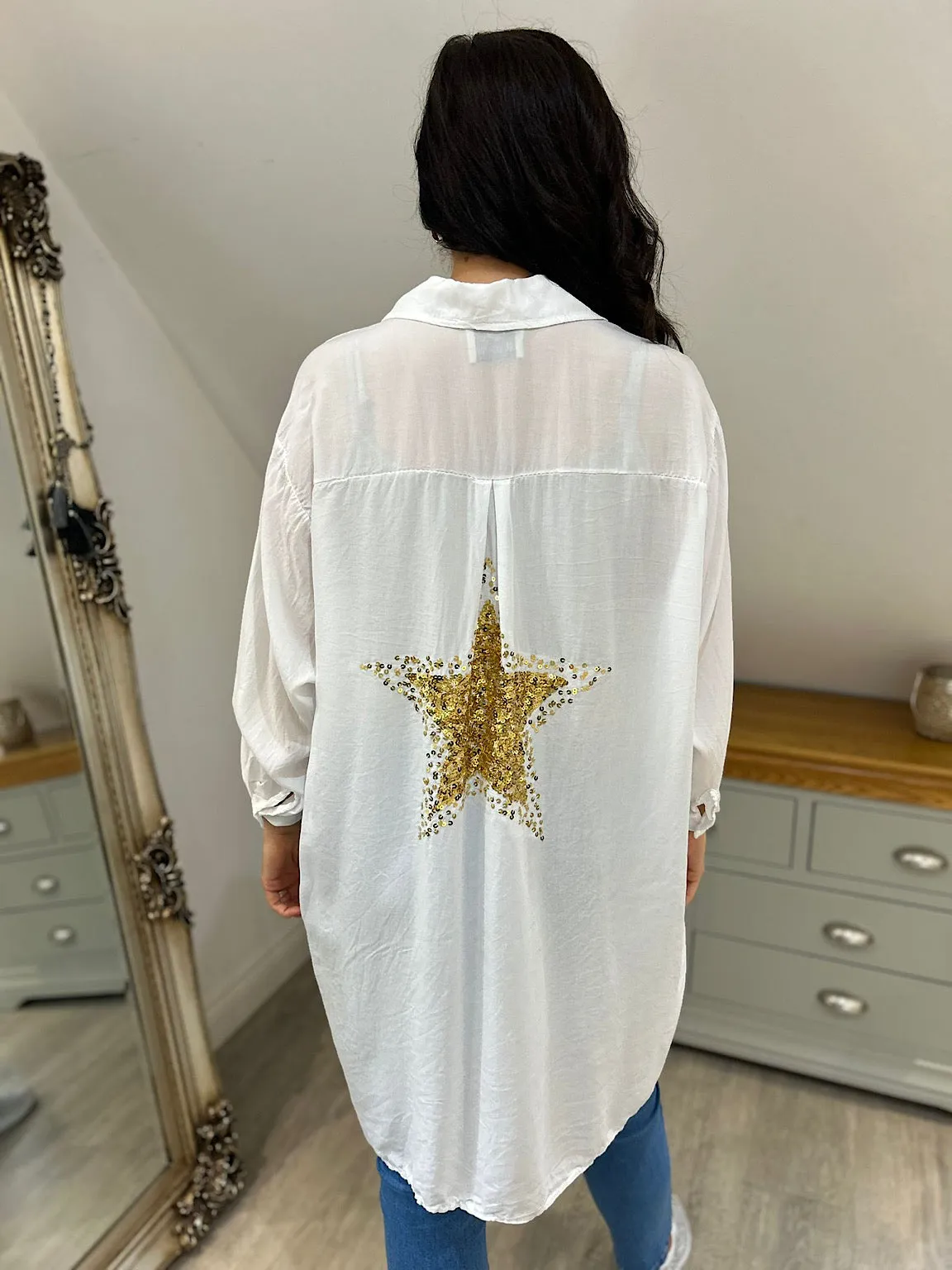 White Sequin Star Blouse Simone