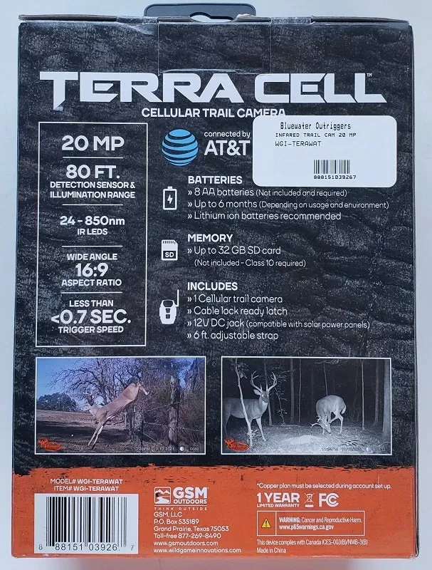 Wildgame Terra Cell 20MP Cellular (AT&T) Trail Camera WGI-TERAWAT