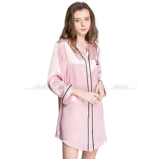 Women Silk Night Dress Sleepshirt