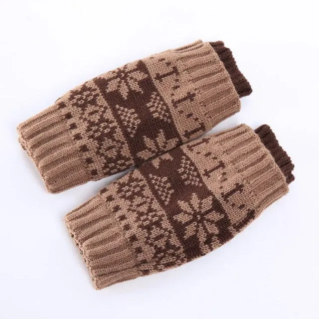 Women Snowflake Gloves Knitting Wool Wrist Fingerless Short Warm Knitted Women Gloves Mittens For Adult Girls GS