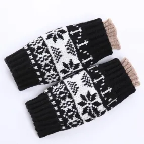 Women Snowflake Gloves Knitting Wool Wrist Fingerless Short Warm Knitted Women Gloves Mittens For Adult Girls GS