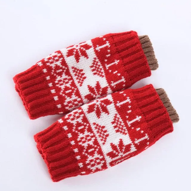 Women Snowflake Gloves Knitting Wool Wrist Fingerless Short Warm Knitted Women Gloves Mittens For Adult Girls GS