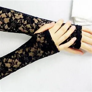 women's long black lace gloves sexy fingerless gloves sunscreen beach driving gloves SM6