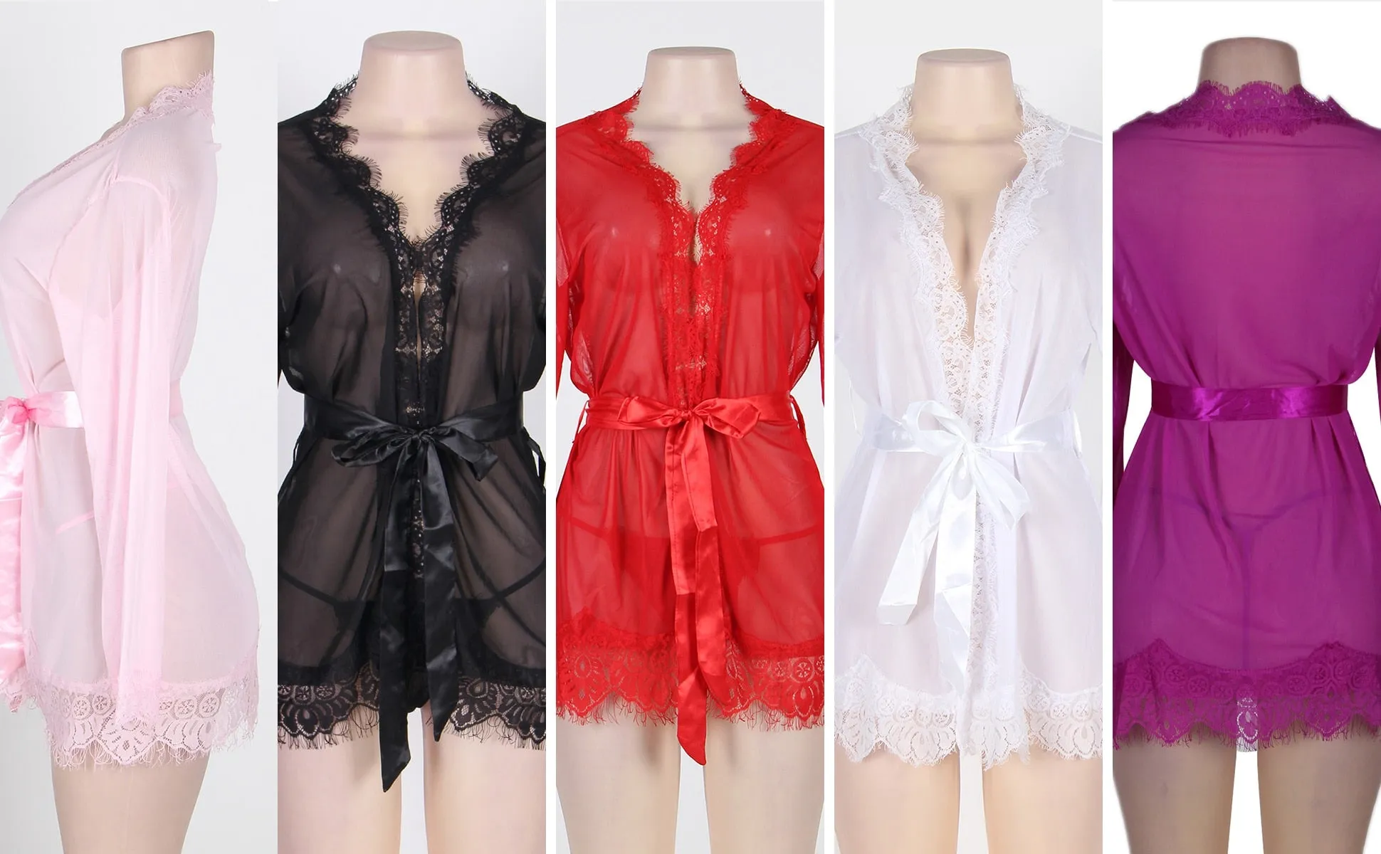 Women's Sexy See-Through Long Sleeve Nightgown Babydoll Robes