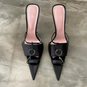 Women's Summer Retro Black Cut Out Pointy Toe Stiletto Heel Pumps