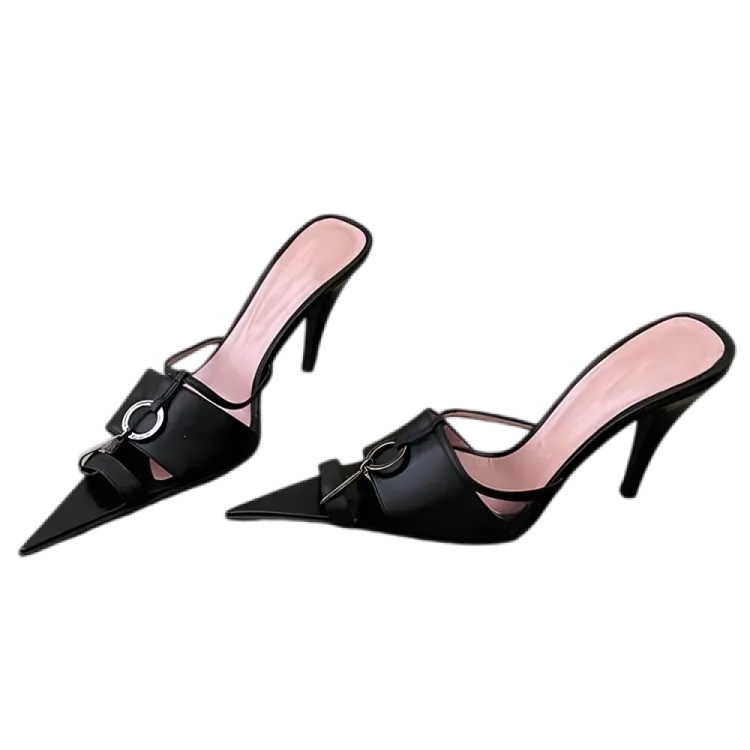 Women's Summer Retro Black Cut Out Pointy Toe Stiletto Heel Pumps