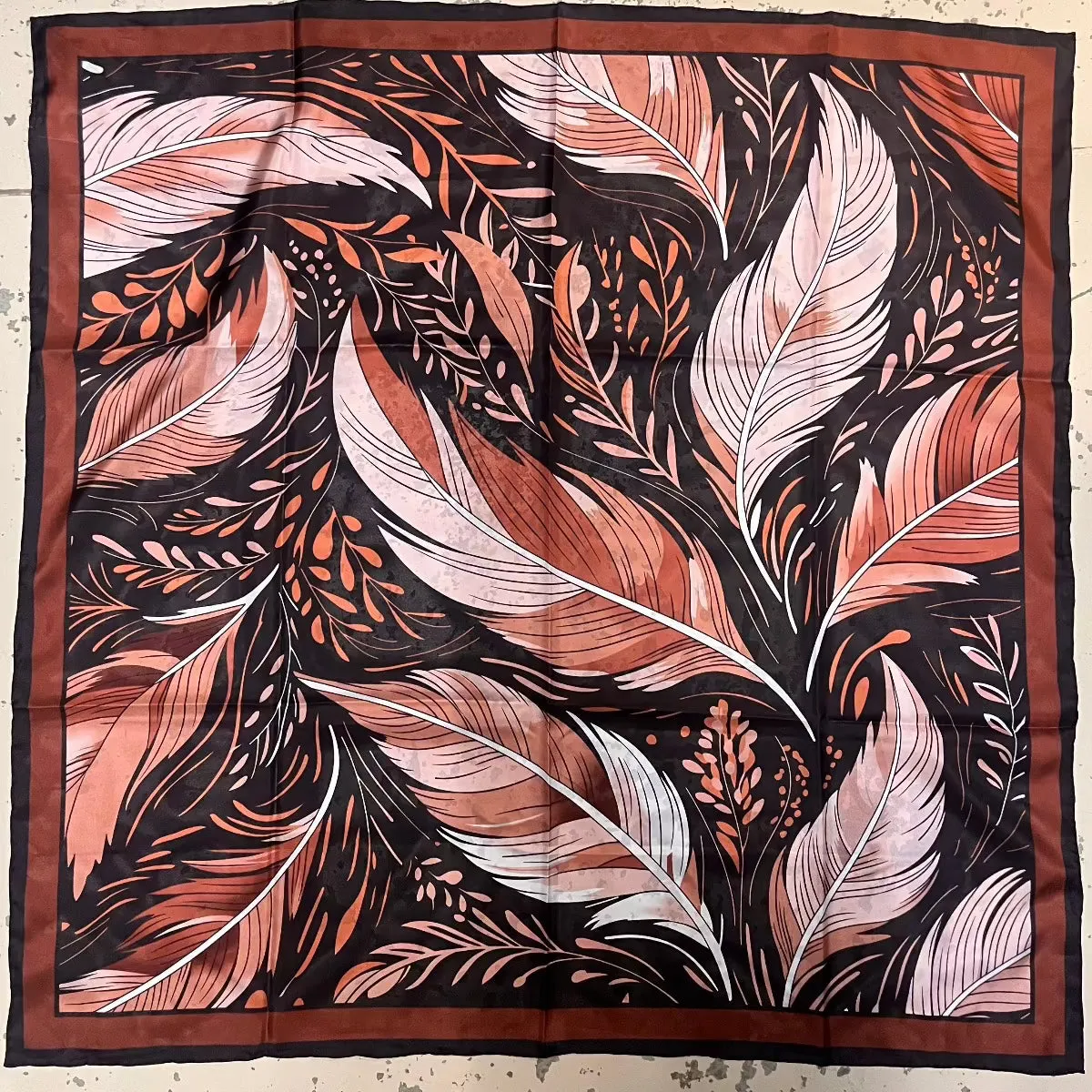 Wyoming Traders Frontier Brown Feather Print 34.5 x 34.5 Silk Wild Rag C12