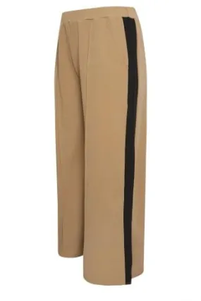 YOURS Curve Beige Brown Side Stripe Wide Leg Trousers