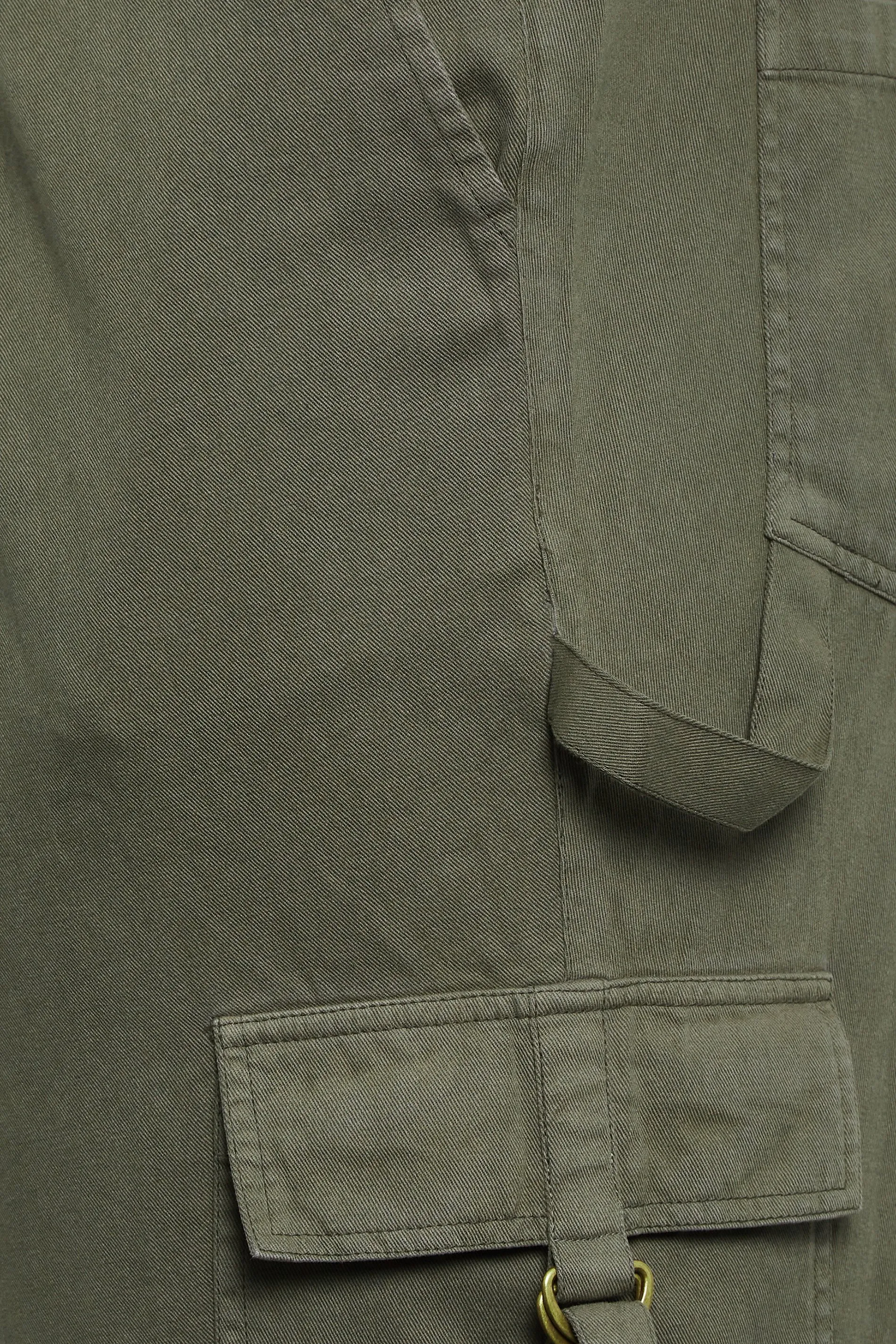 YOURS Curve Khaki Green Wide Leg Twill Cargo Trousers