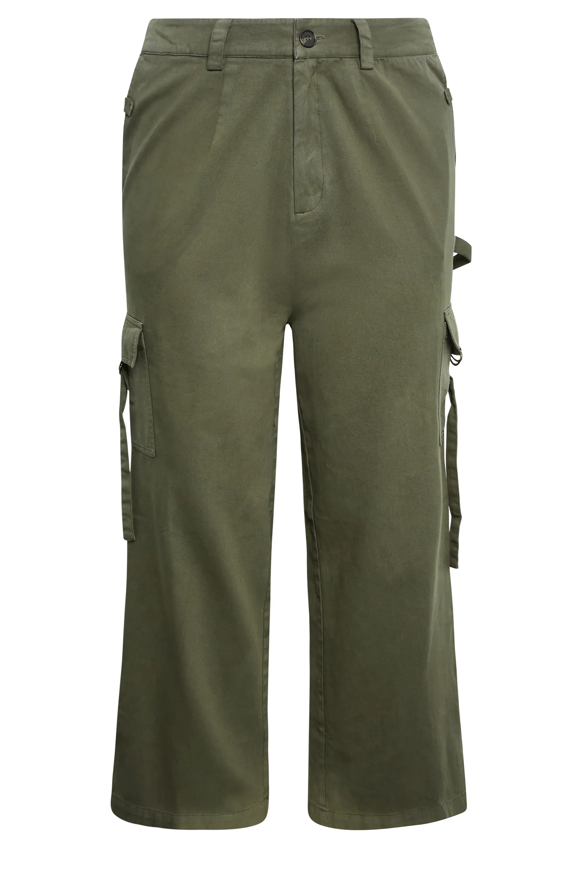 YOURS Curve Khaki Green Wide Leg Twill Cargo Trousers