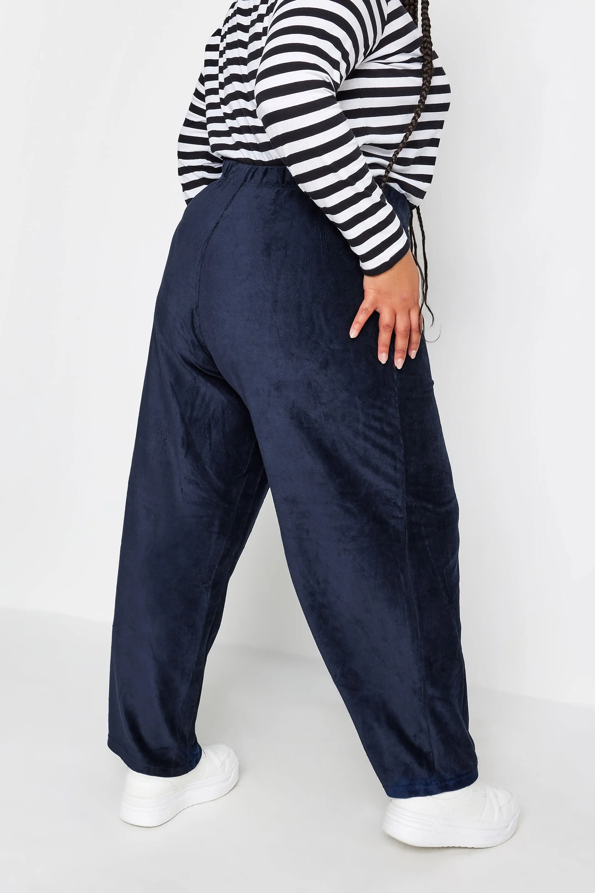 YOURS Curve Navy Blue Cord Wide Leg Trousers