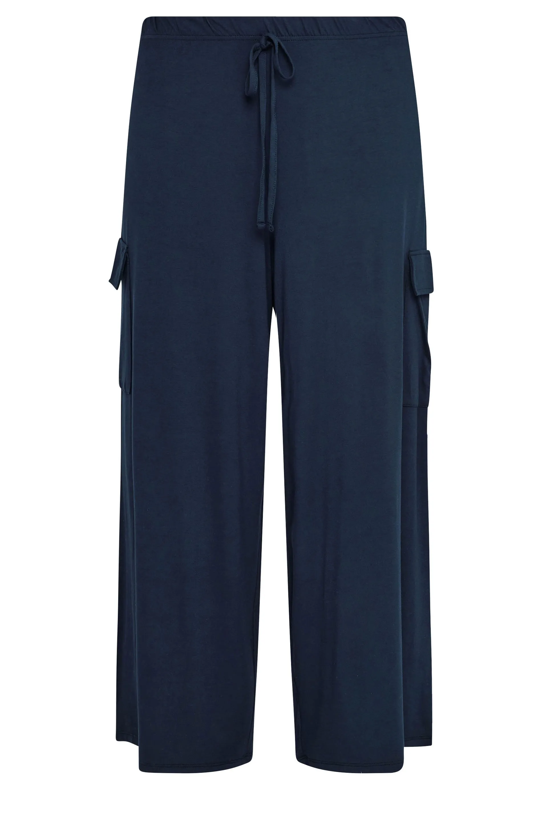 YOURS Curve Navy Blue Jersey Wide Leg Cargo Trousers