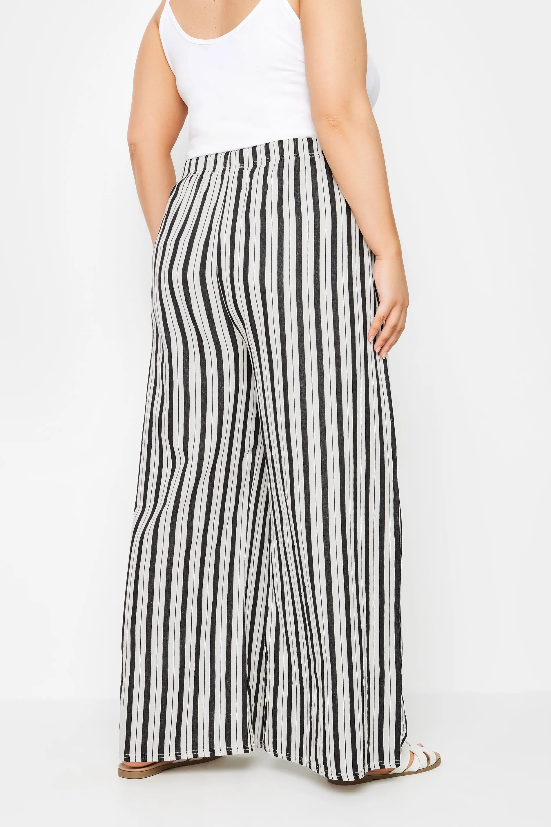 YOURS Curve White Stripe Wide Leg Linen Look Trousers