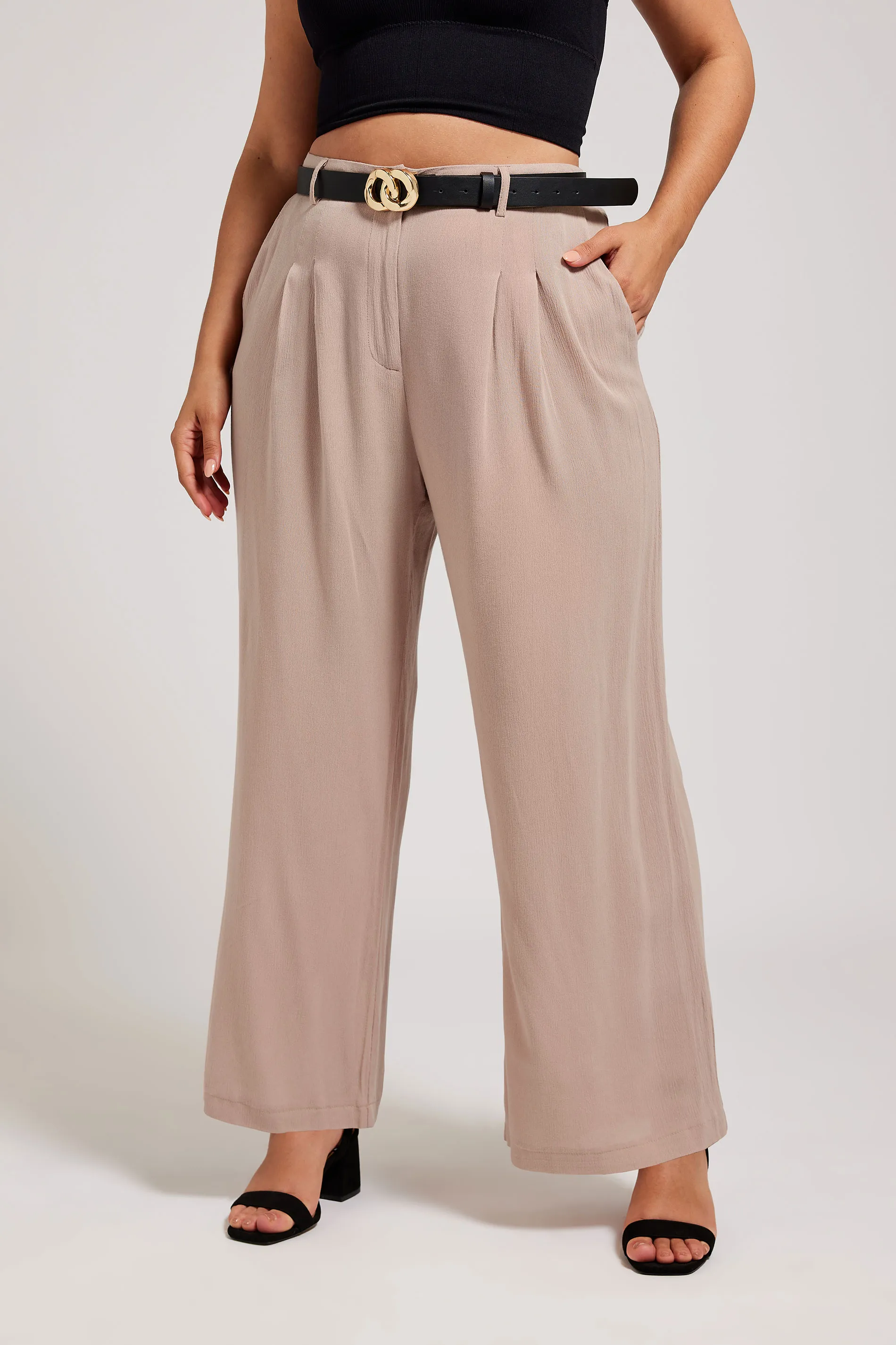 YOURS LONDON Curve Dusky Pink Pleat Front Wide Leg Trousers