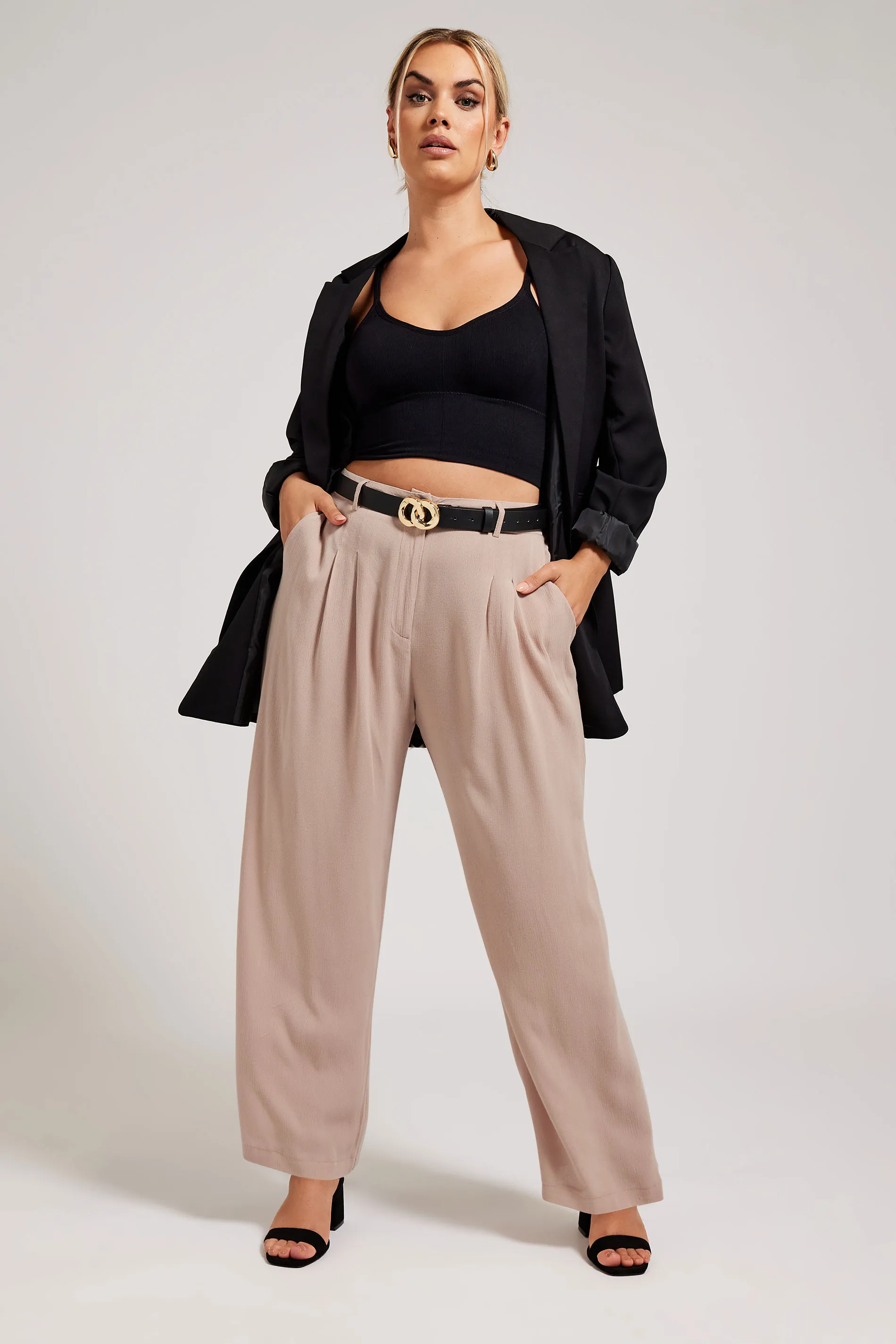 YOURS LONDON Curve Dusky Pink Pleat Front Wide Leg Trousers